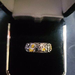 Vintage carved Dragonfly & Sunflower Ring